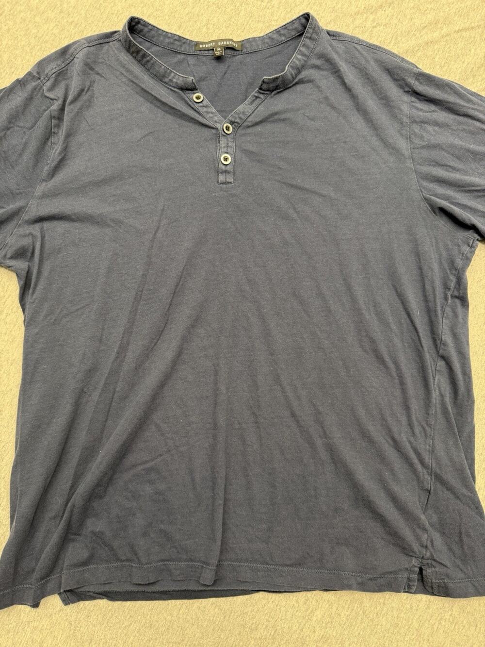 Robert Barakett T Shirt Mens navy blue XL Tee button neck Short Sleeve